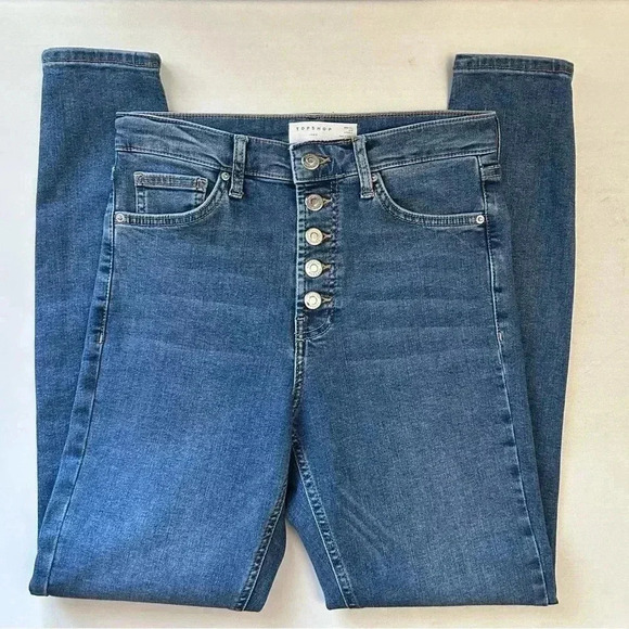 Topshop Moto Jamie Button Fly Skinny Jeans Medium Blue Denim Size 26 - Picture 14 of 14